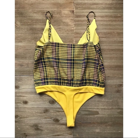 NWT Lovers + Friends Bianca Yellow Plaid Bodysuit - Picture 5 of 7